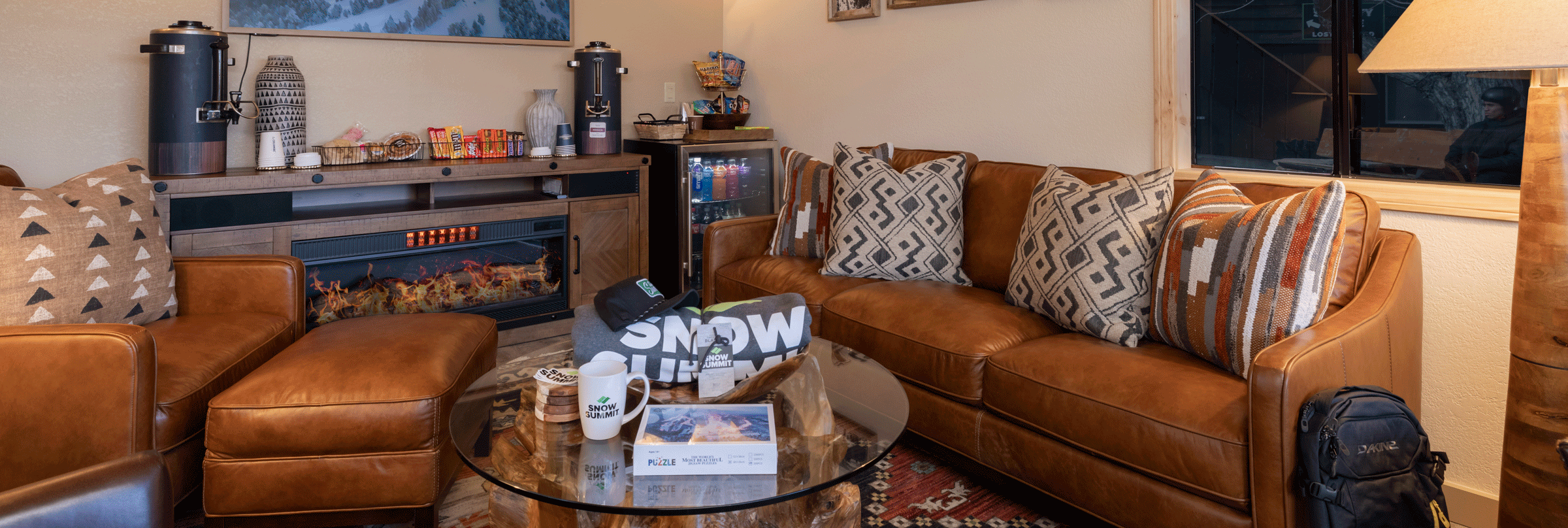 Couches and living area in the Ikon Pass Suite